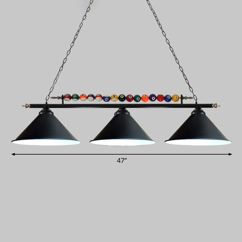 IJzeren lineaire eilandplafondlamp, industriële countryclub biljartkroonluchter met kegelvormige kap Clearhalo