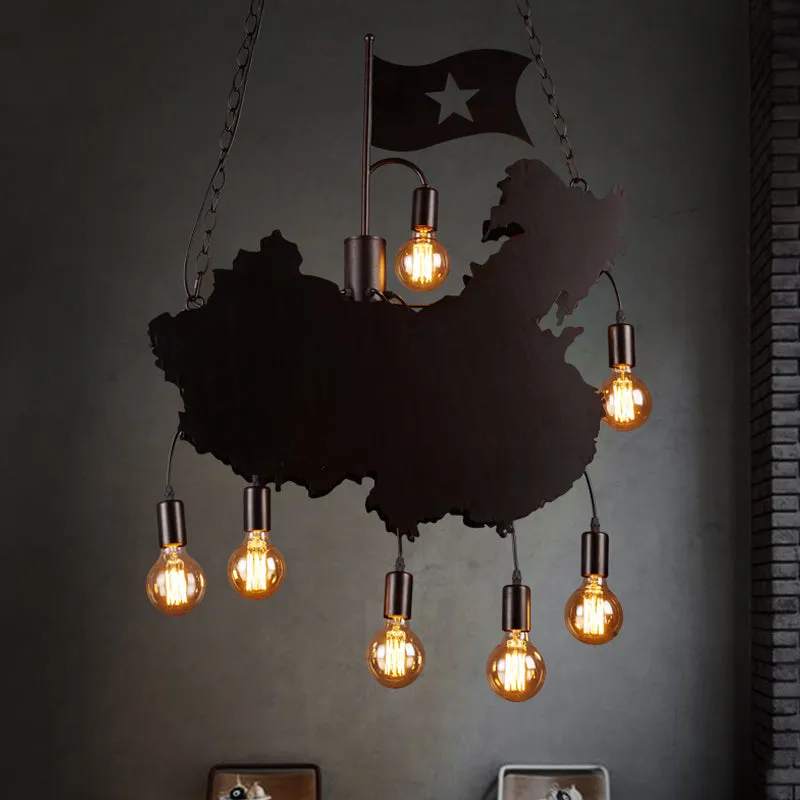 IJzeren paneel zwarte hanglampset Kaart- en vlagvorm 7 lampen Industriële eilandhanglamp Clearhalo