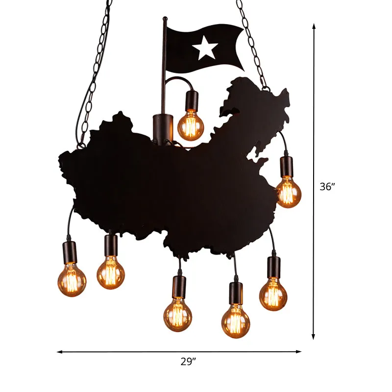IJzeren paneel zwarte hanglampset Kaart- en vlagvorm 7 lampen Industriële eilandhanglamp Clearhalo