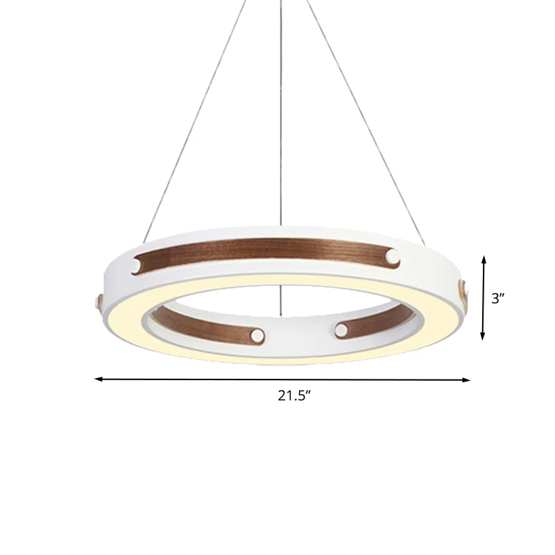 IJzeren ronde hangende verlichting modernistische LED witte hangende plafondlamp met houten details warm/wit licht, 21,5"/...