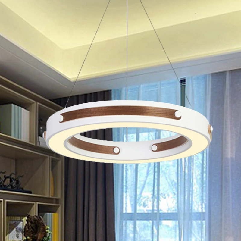 IJzeren ronde hangende verlichting modernistische LED witte hangende plafondlamp met houten details warm/wit licht, 21,5"/...