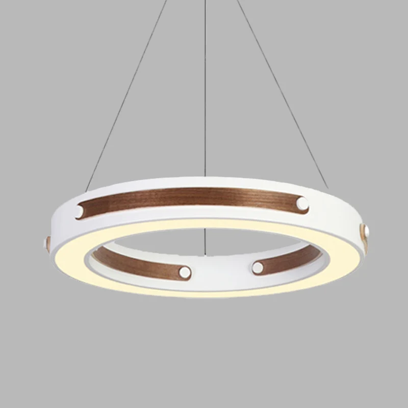 IJzeren ronde hangende verlichting modernistische LED witte hangende plafondlamp met houten details warm/wit licht, 21,5"/...