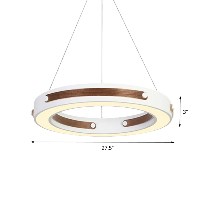 IJzeren ronde hangende verlichting modernistische LED witte hangende plafondlamp met houten details warm/wit licht, 21,5"/...