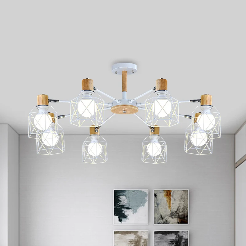 IJzeren trommeldraadframe kroonluchter woonkamer 3/6/8-licht moderne stijl hanglamp zwart/wit Clearhalo