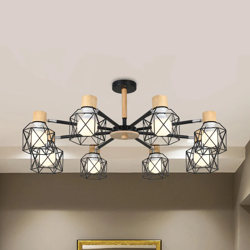 IJzeren trommeldraadframe kroonluchter woonkamer 3/6/8-licht moderne stijl hanglamp zwart/wit Clearhalo