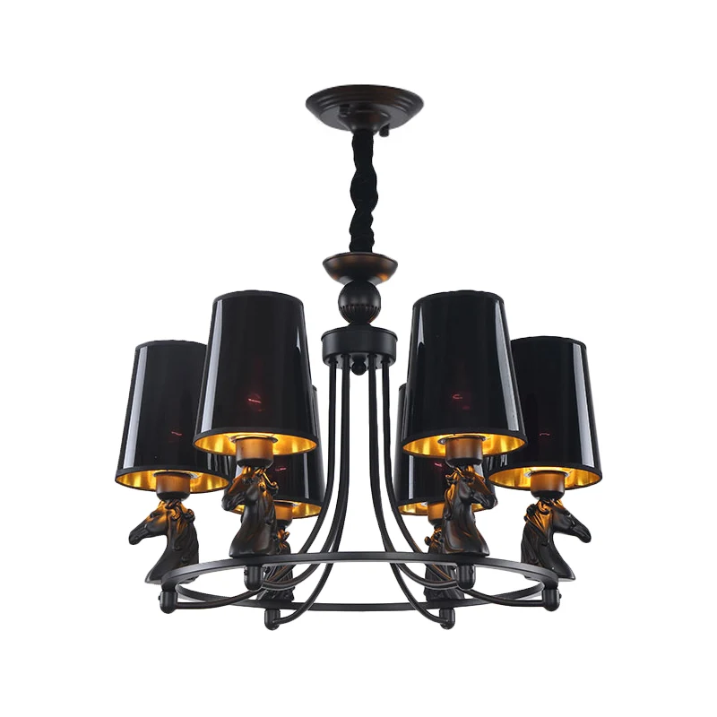 Ijzeren uitlopende kroonluchterlamp Traditionele 4/6/8-lichts plafondhanger met harsdetail zwart Clearhalo