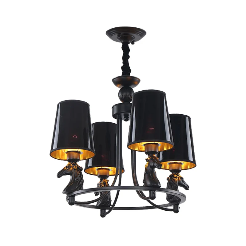 Ijzeren uitlopende kroonluchterlamp Traditionele 4/6/8-lichts plafondhanger met harsdetail zwart Clearhalo