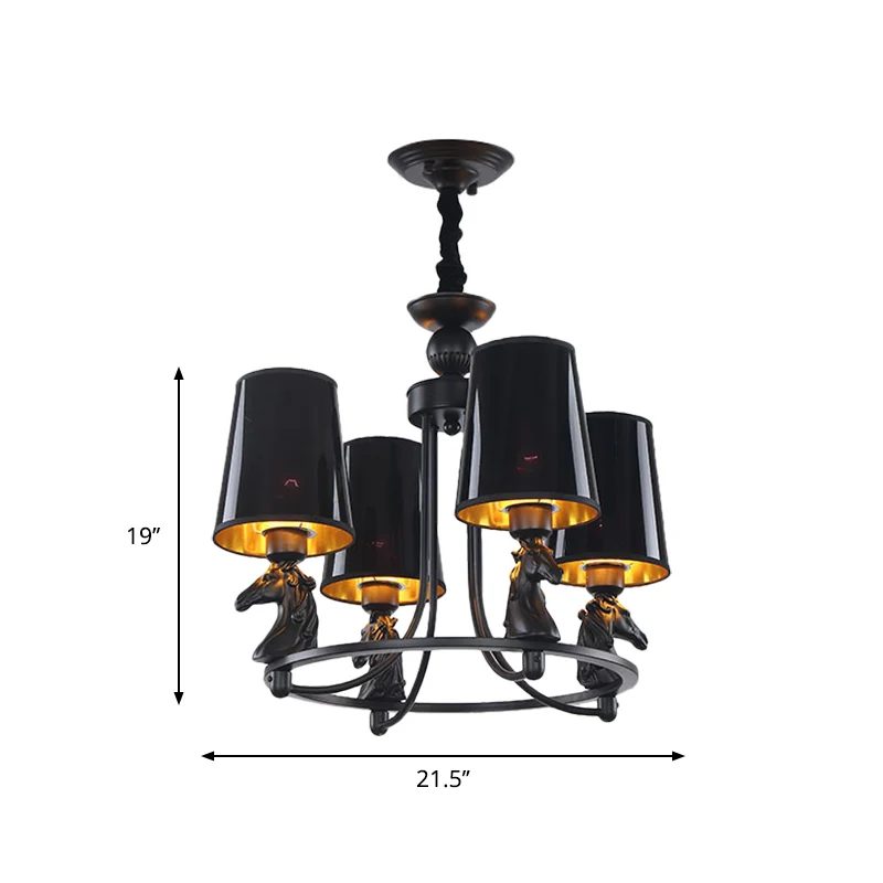 Ijzeren uitlopende kroonluchterlamp Traditionele 4/6/8-lichts plafondhanger met harsdetail zwart Clearhalo