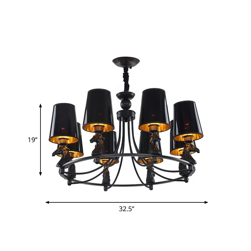 Ijzeren uitlopende kroonluchterlamp Traditionele 4/6/8-lichts plafondhanger met harsdetail zwart Clearhalo