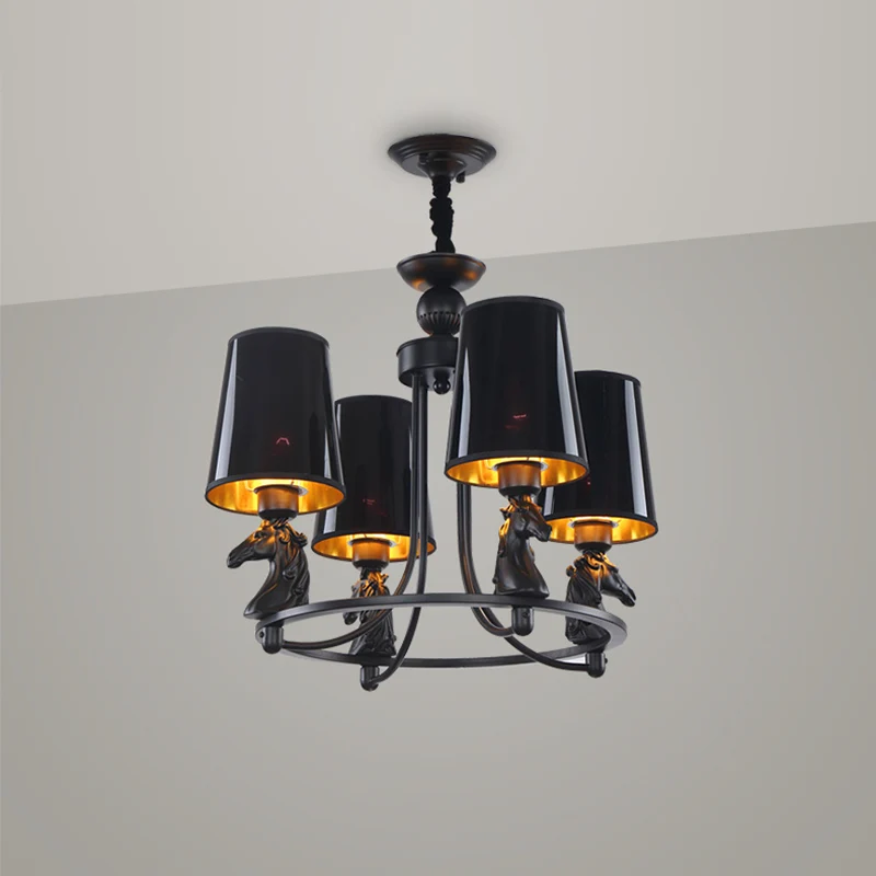 Ijzeren uitlopende kroonluchterlamp Traditionele 4/6/8-lichts plafondhanger met harsdetail zwart Clearhalo