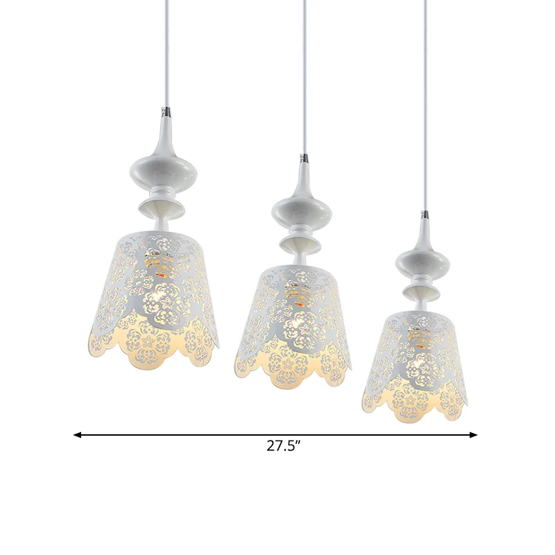 IJzeren witte multi-hanglamp uitgeholde geschulpte pastorale plafondhanglamp met 3 lampen Clearhalo