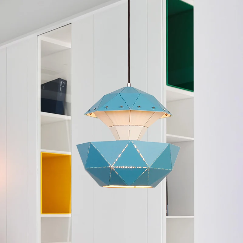 IJzeren zeilboot Lasergesneden hanglamp Macaron 1 lichtroze/blauw/wit hangende plafondlamp voor woonkamer Clearhalo