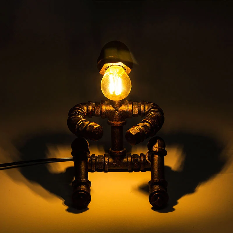 IJzeren zittende robot tafellamp Steampunk 1-koppige slaapkamer nachtkastje verlichting brons Clearhalo