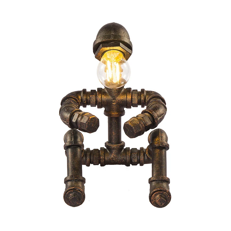 IJzeren zittende robot tafellamp Steampunk 1-koppige slaapkamer nachtkastje verlichting brons Clearhalo