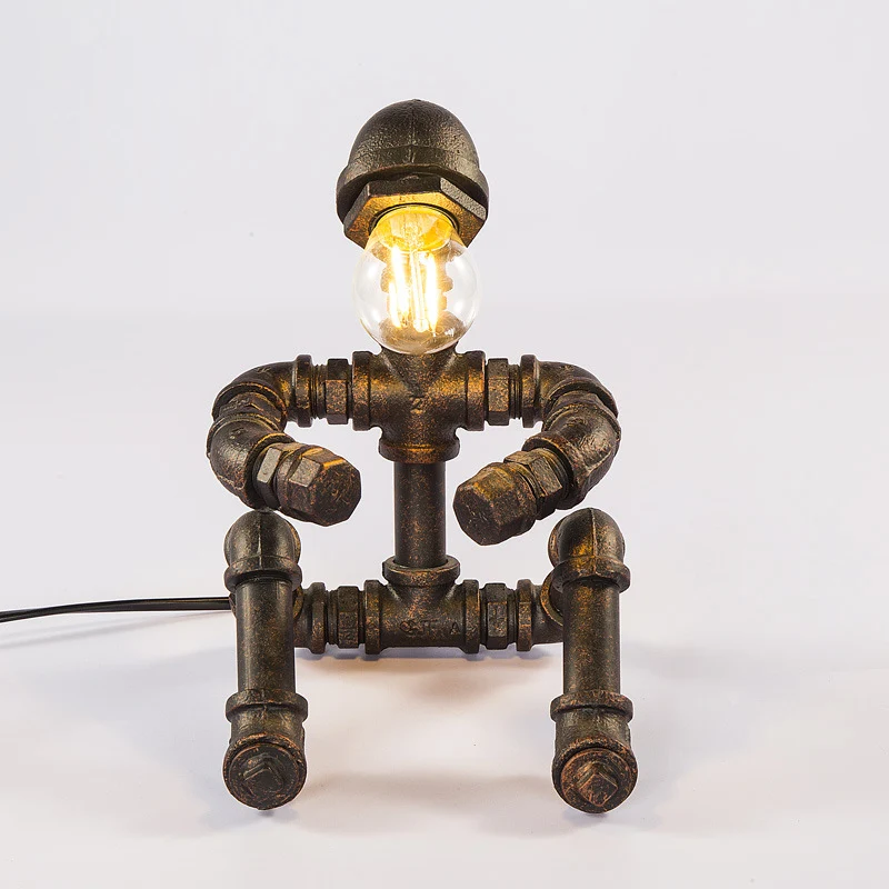 IJzeren zittende robot tafellamp Steampunk 1-koppige slaapkamer nachtkastje verlichting brons Clearhalo
