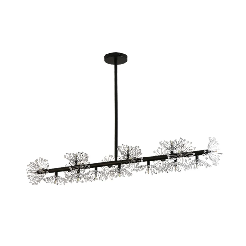 IJzeren zwarte hanglamp Lineaire 19-koppige moderne eilandhanglamp met kristallen kralenbloemdecor Clearhalo