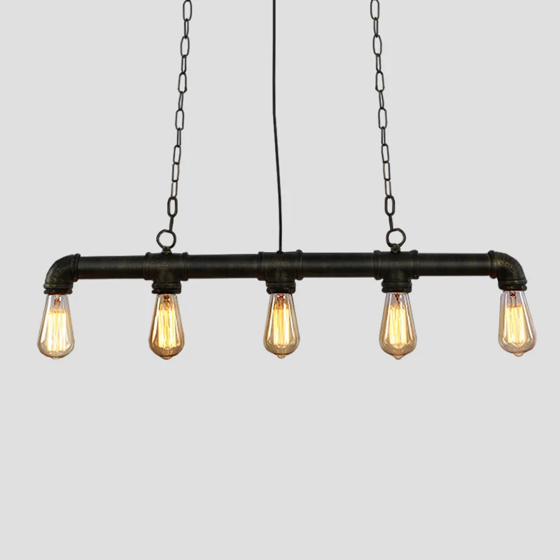 IJzeren zwarte hanglamp met bies Lineaire 3/5/10-koppige hanglamp industriële stijl boven eiland Clearhalo