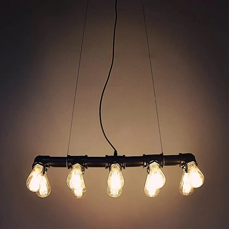 IJzeren zwarte hanglamp met bies Lineaire 3/5/10-koppige hanglamp industriële stijl boven eiland Clearhalo