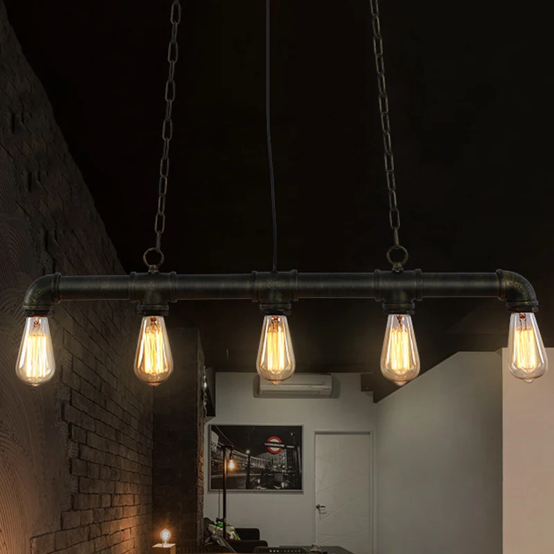 IJzeren zwarte hanglamp met bies Lineaire 3/5/10-koppige hanglamp industriële stijl boven eiland Clearhalo
