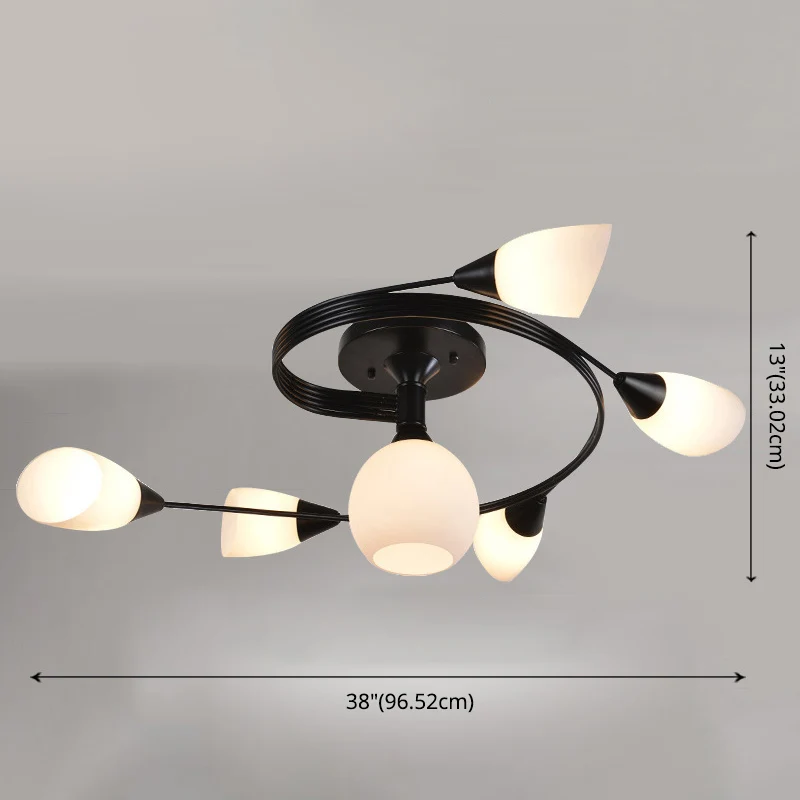 Ijzerwerk matglazen plafondlamp moderne stijl semi-inbouwlamp met witte schaduw voor woonkamerrestaurant Clearhalo
