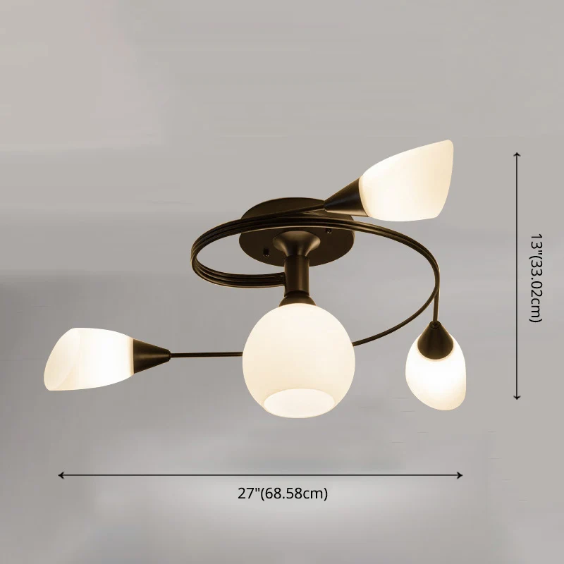 Ijzerwerk matglazen plafondlamp moderne stijl semi-inbouwlamp met witte schaduw voor woonkamerrestaurant Clearhalo