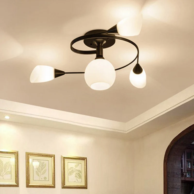Ijzerwerk matglazen plafondlamp moderne stijl semi-inbouwlamp met witte schaduw voor woonkamerrestaurant Clearhalo