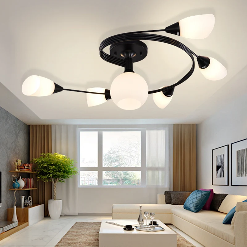 Ijzerwerk matglazen plafondlamp moderne stijl semi-inbouwlamp met witte schaduw voor woonkamerrestaurant Clearhalo