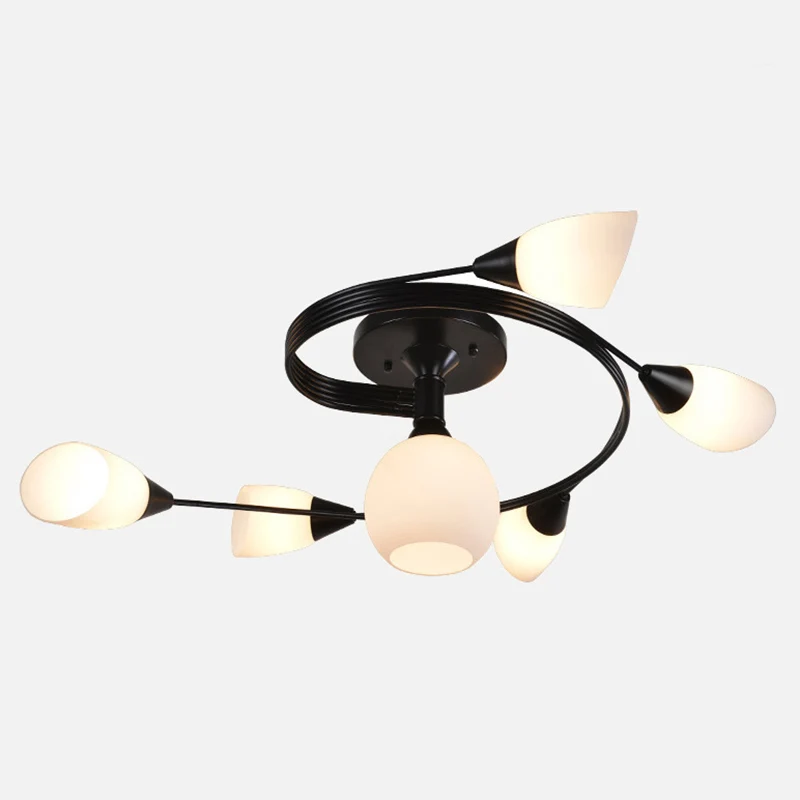 Ijzerwerk matglazen plafondlamp moderne stijl semi-inbouwlamp met witte schaduw voor woonkamerrestaurant Clearhalo