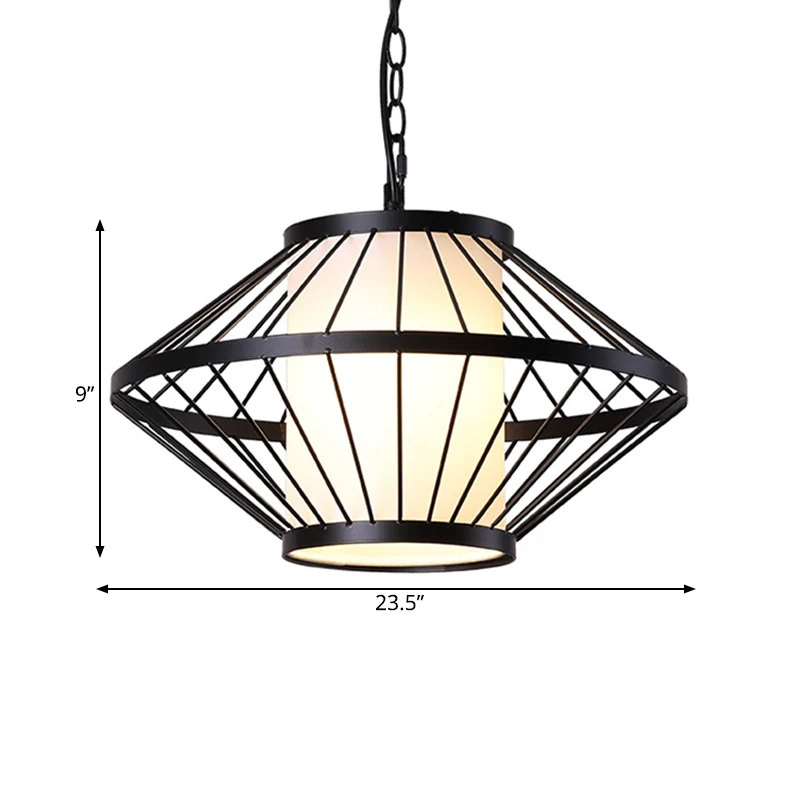 Ijzerzwarte hanglamp 16"/19,5"/23,5" brede lantaarnkooi 1 lamp traditionele plafondhanglamp Clearhalo