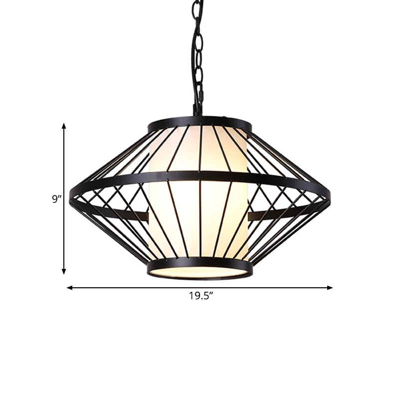Ijzerzwarte hanglamp 16"/19,5"/23,5" brede lantaarnkooi 1 lamp traditionele plafondhanglamp Clearhalo