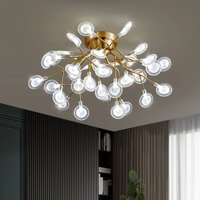 Inbouwlamp met metalen tak, eenvoud, semi-LED-inbouwkroonluchter met vuurvliegscherm Clearhalo