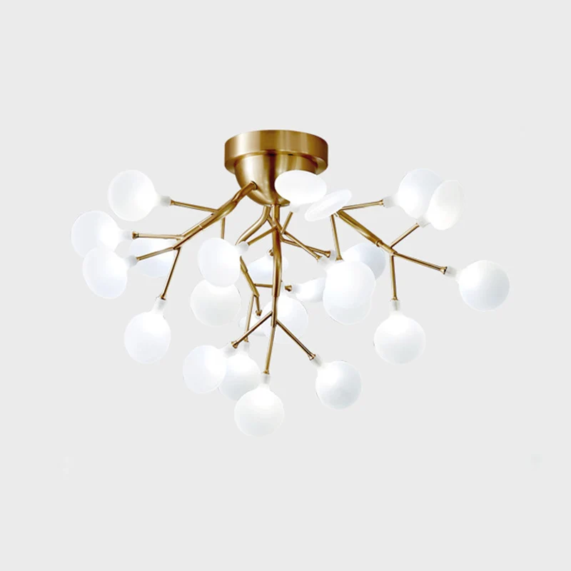 Inbouwlamp met metalen tak, eenvoud, semi-LED-inbouwkroonluchter met vuurvliegscherm Clearhalo