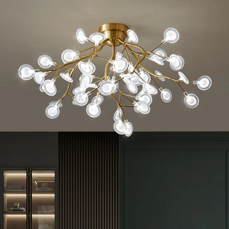 Inbouwlamp met metalen tak, eenvoud, semi-LED-inbouwkroonluchter met vuurvliegscherm Clearhalo