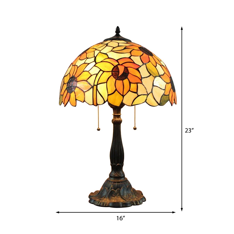 18 inch rustieke zonnebloem bureaulamp met schakelaar/geen schakelaar glas--lood 1 kop oranje bureaulamp voor studeerkamer...