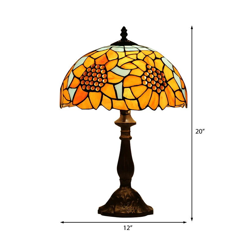 18 inch rustieke zonnebloem bureaulamp met schakelaar/geen schakelaar glas--lood 1 kop oranje bureaulamp voor studeerkamer...
