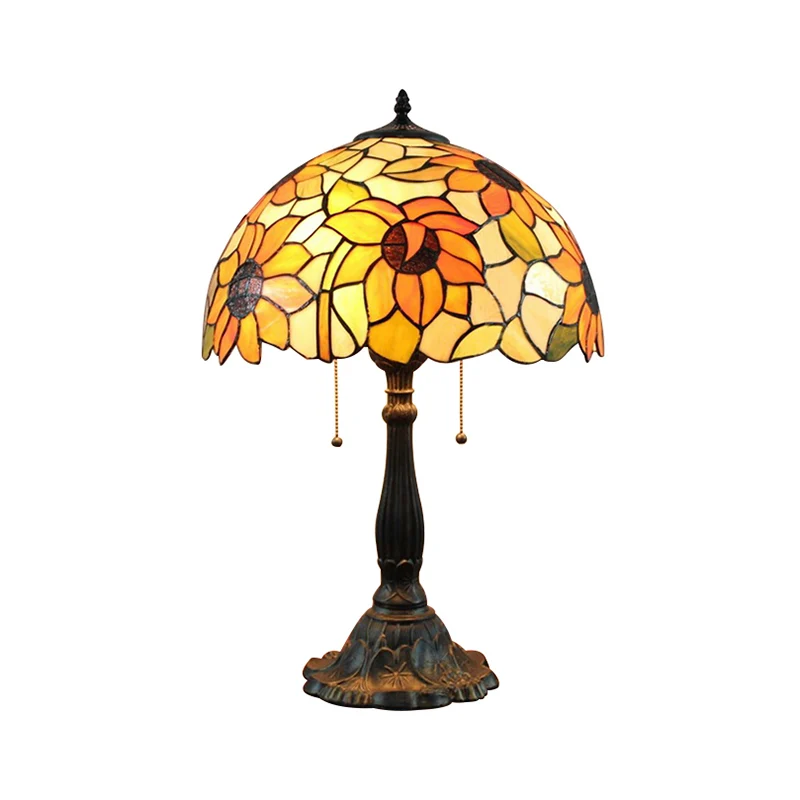 18 inch rustieke zonnebloem bureaulamp met schakelaar/geen schakelaar glas--lood 1 kop oranje bureaulamp voor studeerkamer...