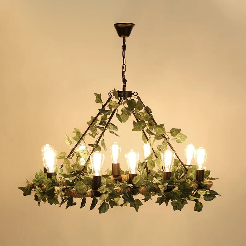 Industriële blad-/bloemeneilandverlichting 10 lampen metalen LED-hanglamp roze/groen voor restaurant Clearhalo
