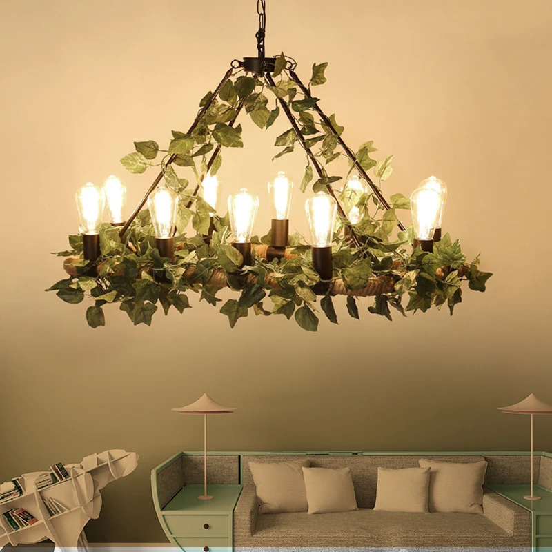 Industriële blad-/bloemeneilandverlichting 10 lampen metalen LED-hanglamp roze/groen voor restaurant Clearhalo
