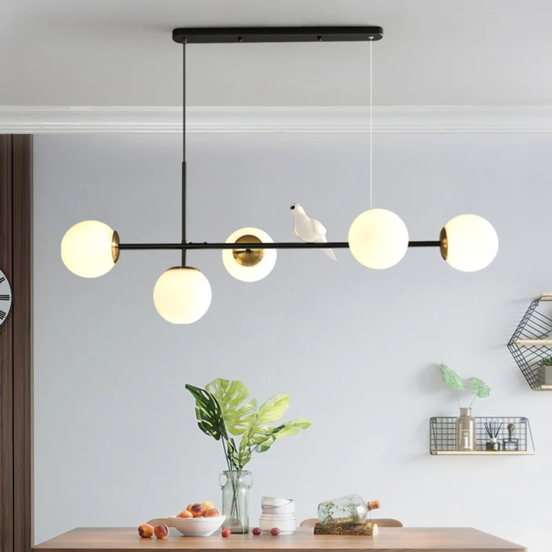 Industriële eilandhanglamp met 5 lampen en amber/melkwit/rookgrijs glazen kap Messing bolplafondlamp met verstelbaar snoer...