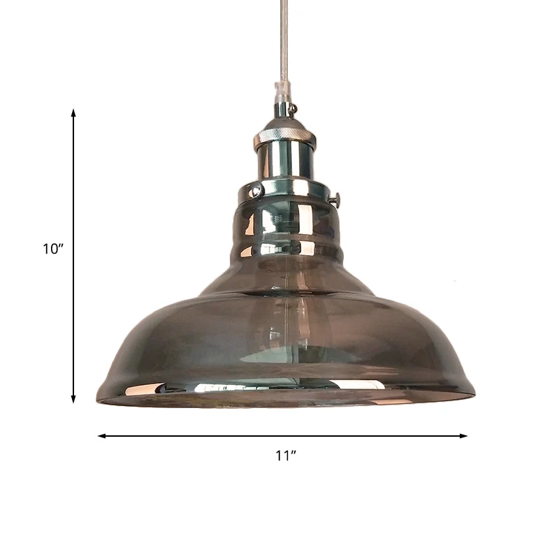 Industriële hanglamp kegel/schuur, 1 lichts, hangend armatuur van gerookt glas chroom Clearhalo