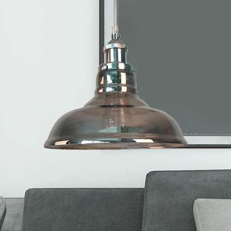 Industriële hanglamp kegel/schuur, 1 lichts, hangend armatuur van gerookt glas chroom Clearhalo