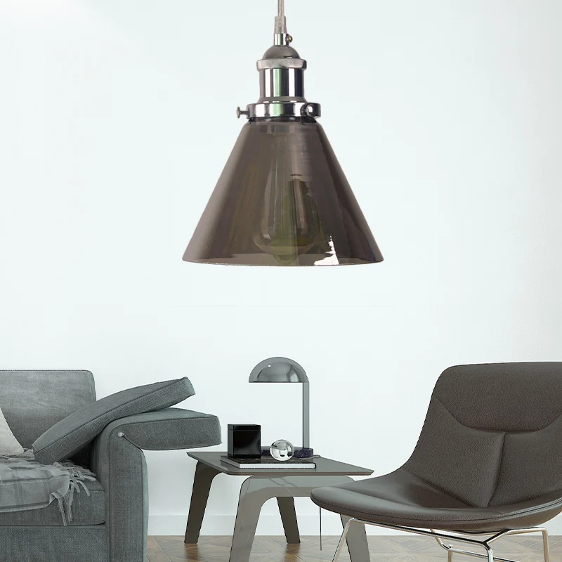 Industriële hanglamp kegel/schuur, 1 lichts, hangend armatuur van gerookt glas chroom Clearhalo
