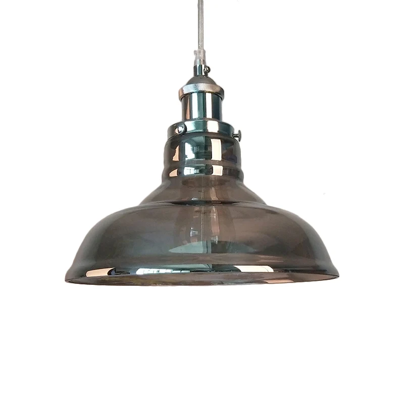 Industriële hanglamp kegel/schuur, 1 lichts, hangend armatuur van gerookt glas chroom Clearhalo