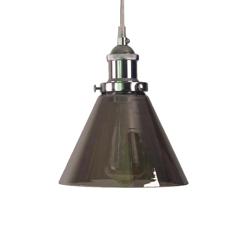 Industriële hanglamp kegel/schuur, 1 lichts, hangend armatuur van gerookt glas chroom Clearhalo