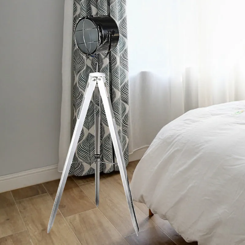Industriële Loft Tripod Flood Spotlight 1 staande staande lamp van metaal en hout zwart/wit voor studio Clearhalo