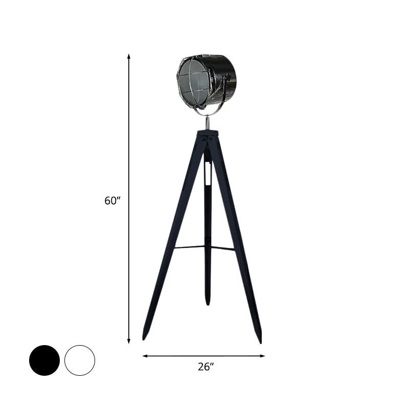 Industriële Loft Tripod Flood Spotlight 1 staande staande lamp van metaal en hout zwart/wit voor studio Clearhalo