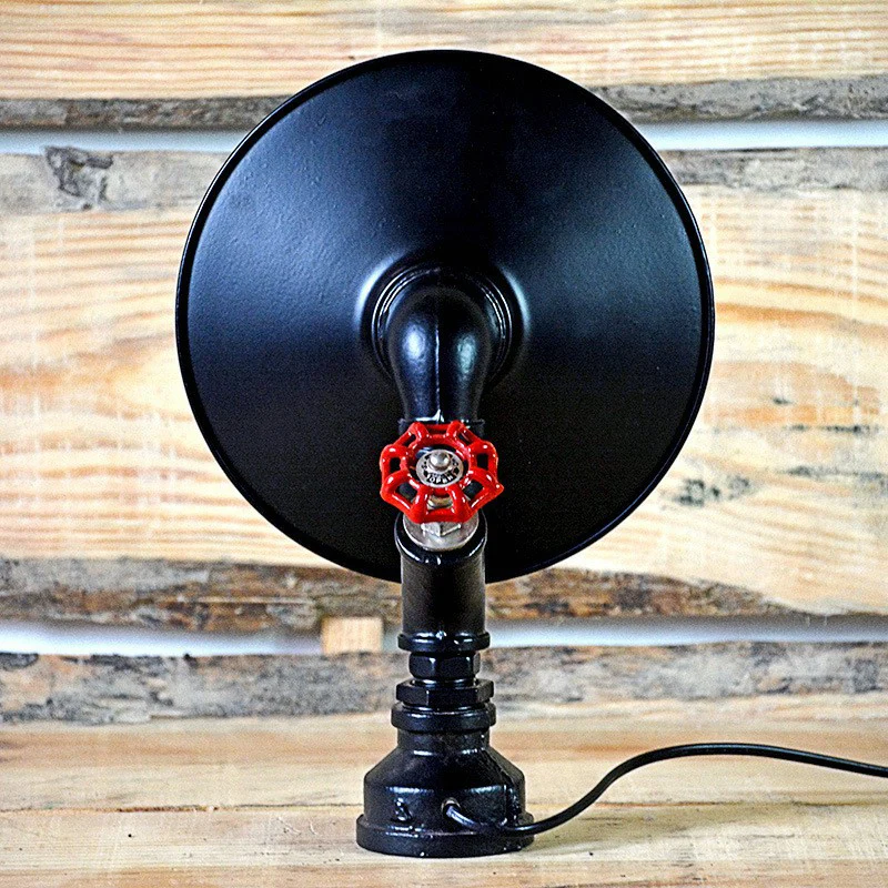 Industriële nachtlamp met uitlopende schaduw, ijzeren tafellamp met 1 lamp zwart met decoratieve rode klep Clearhalo