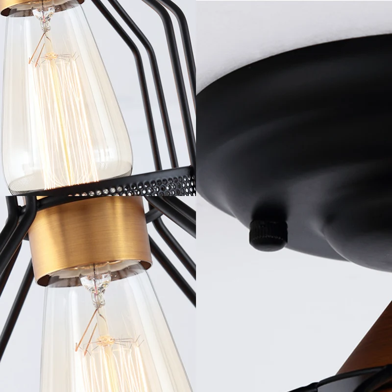 Industriële plafondlamp van metaal met enkele lamp, semi-inbouw, zwart met gaas Clearhalo