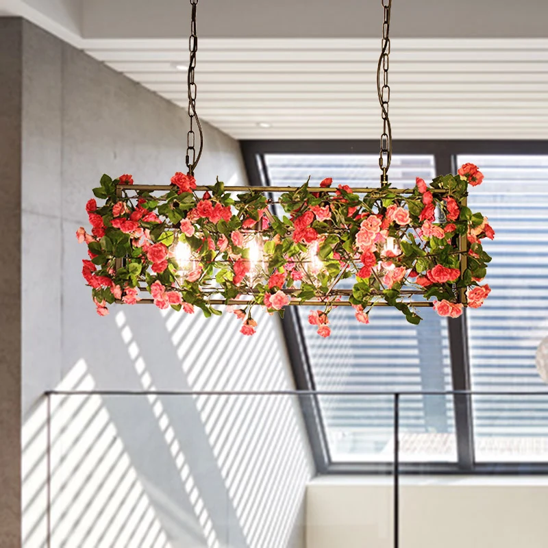 Industriële rechthoekige eilandhanger 4 lampen Metalen LED-hanglamp messing voor slaapkamer Clearhalo
