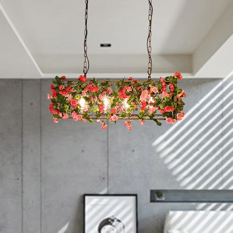 Industriële rechthoekige eilandhanger 4 lampen Metalen LED-hanglamp messing voor slaapkamer Clearhalo